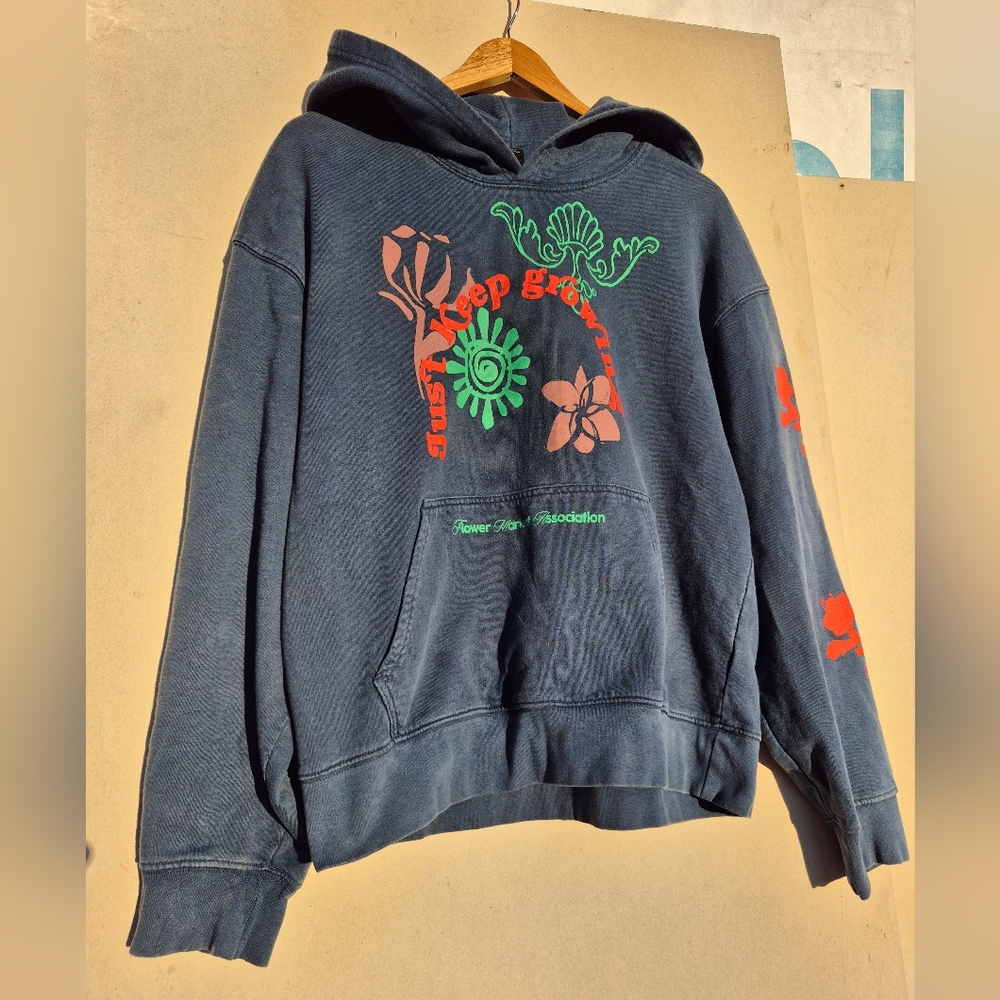 Urban Outfitters Navy Hoodie with Green and Red Floral Graphics